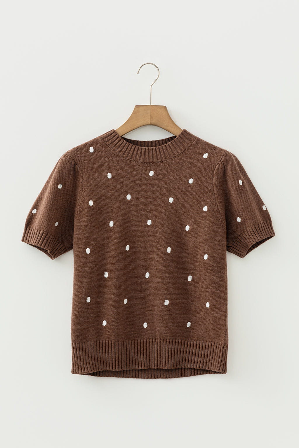 Women's Yellow Cream Elegant Polka Dot Bubble Short Sleeve Sweater at LivelyLooks
