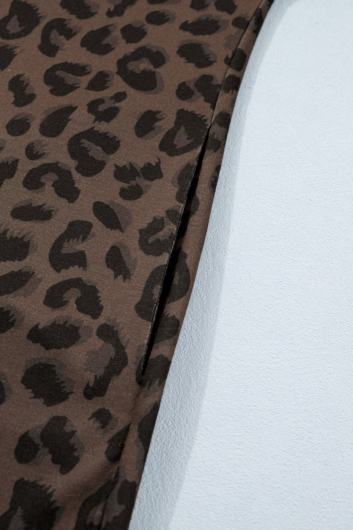 Brown Leopard Print Contrast Collar V Neck Mini Dress S-XL