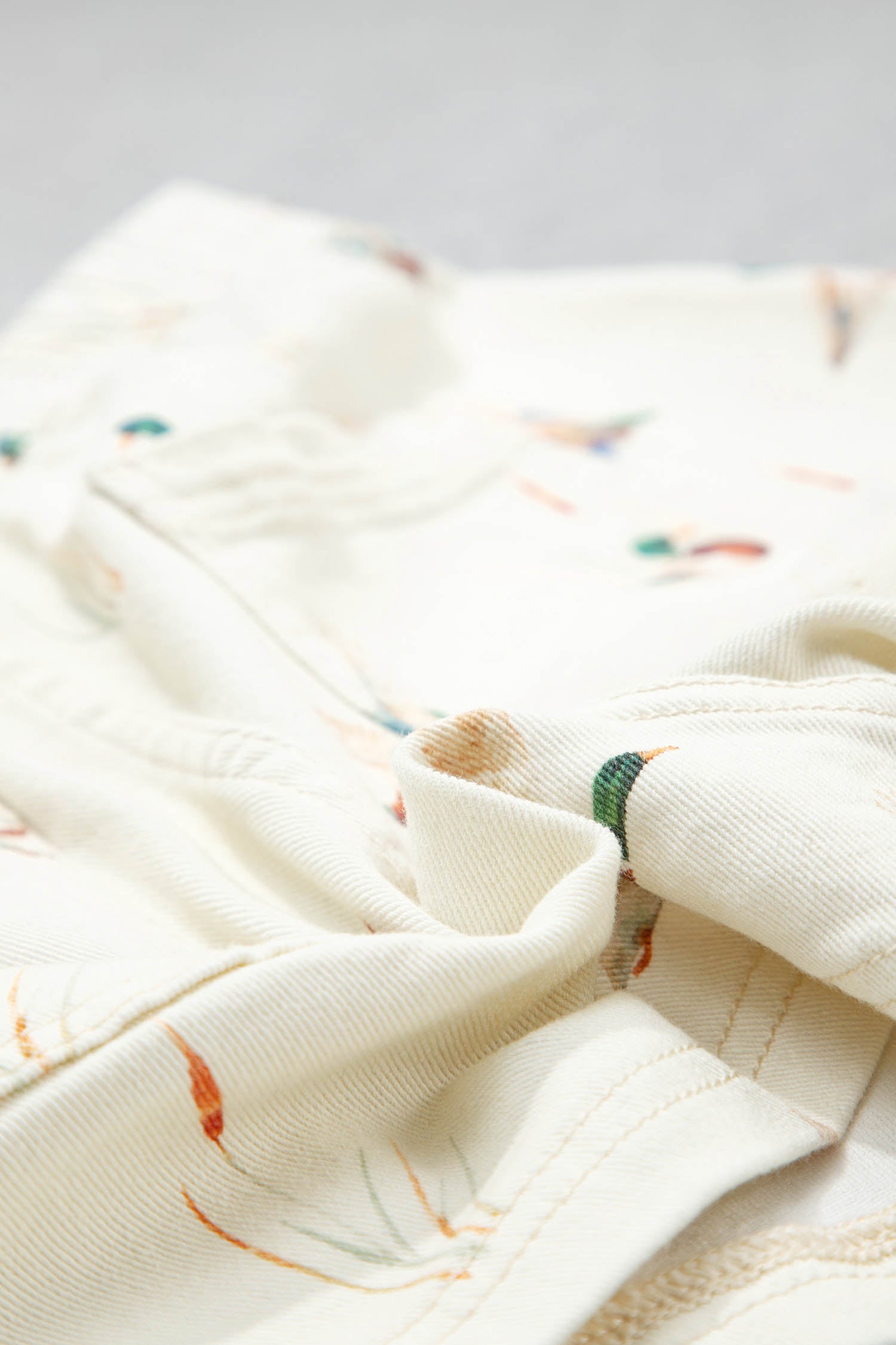 Beige Mallard Print Drawstring Denim Shorts UK 4-16