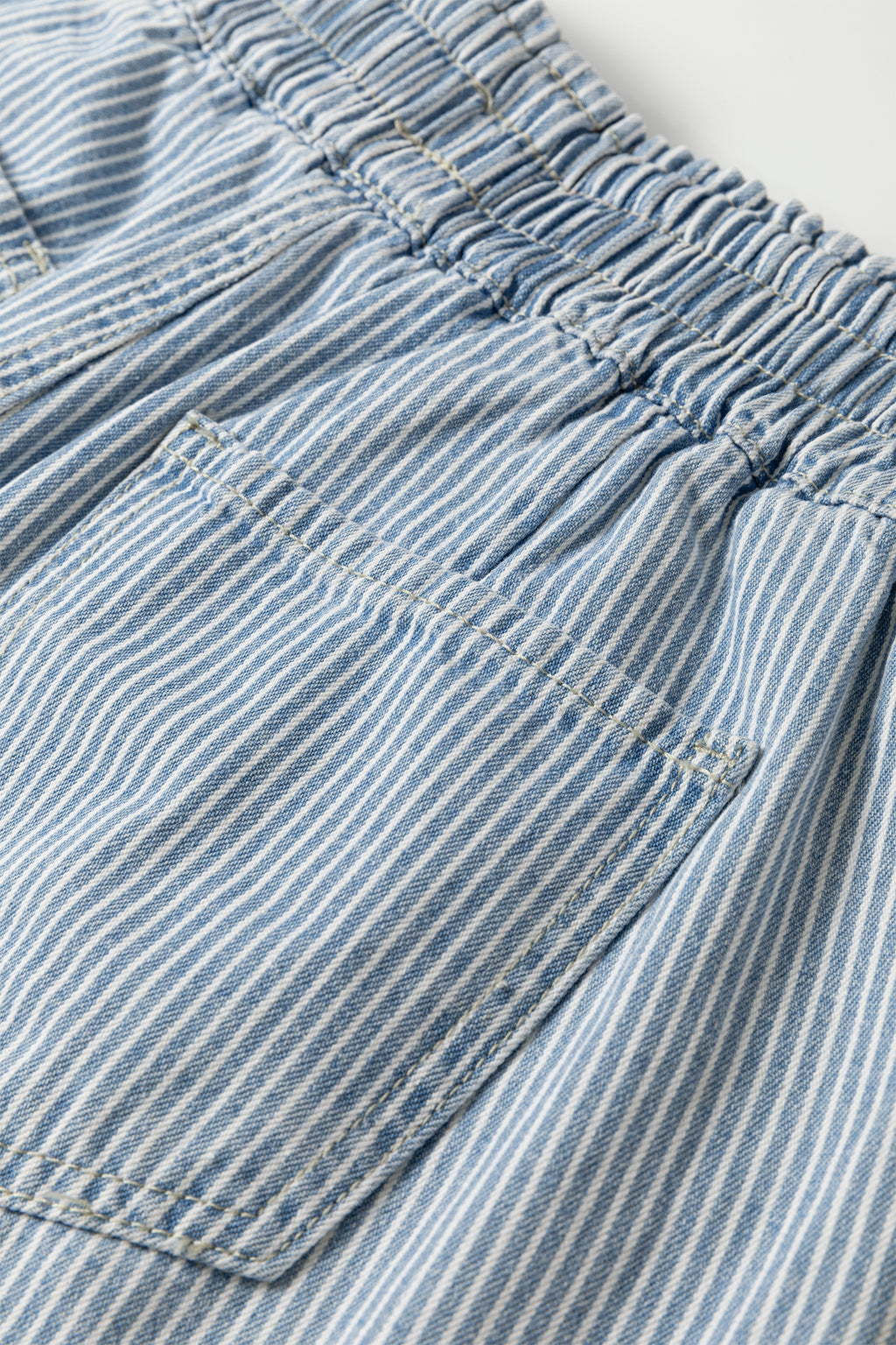 Shop Sky Blue Stripe Raw Edge Drawstring Elastic Waist Denim Shorts UK 8-20 at LivelyLooks