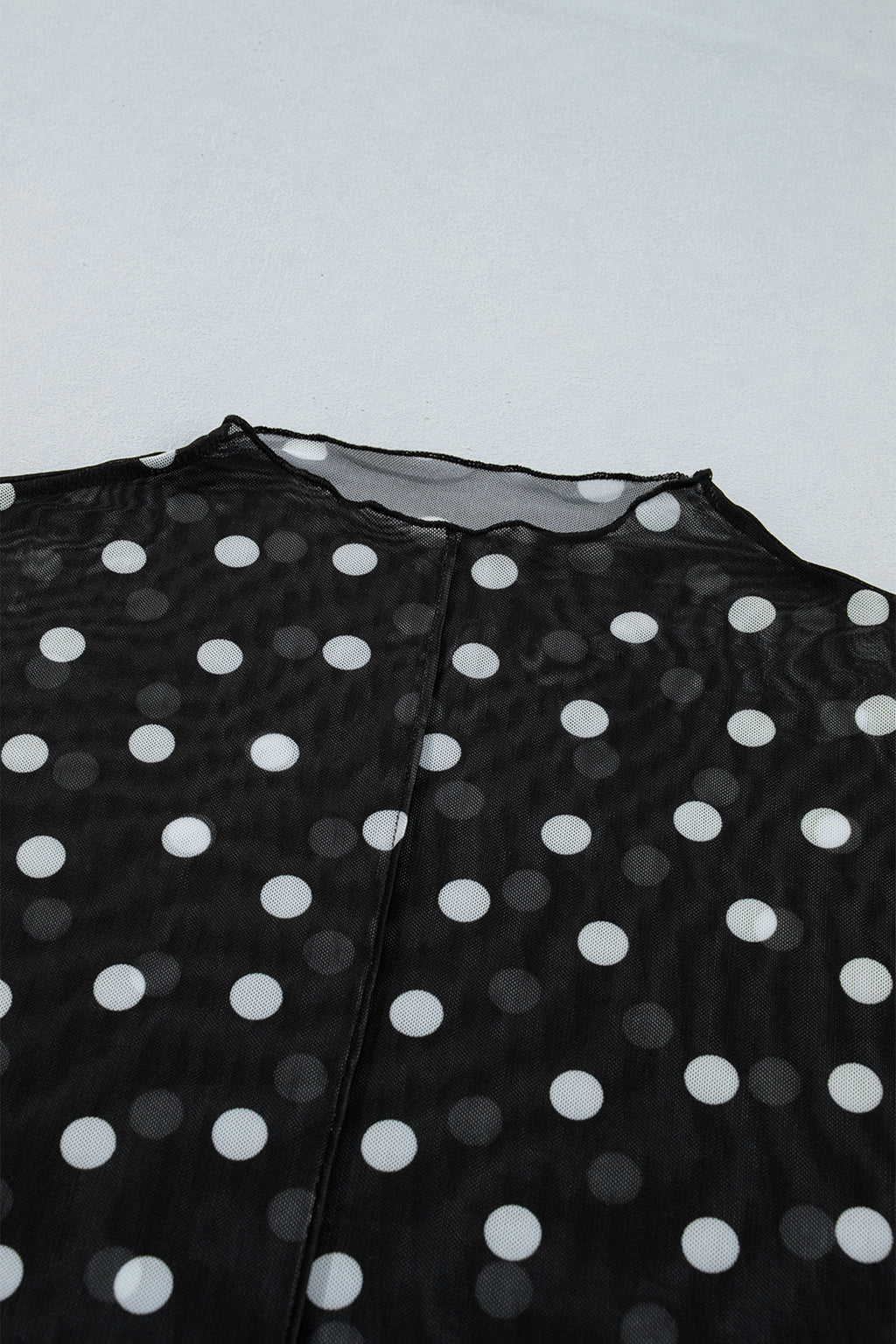 Women's Black Plus Size Polka Dot Mock Neck Long Sleeve Mesh Top at LivelyLooks