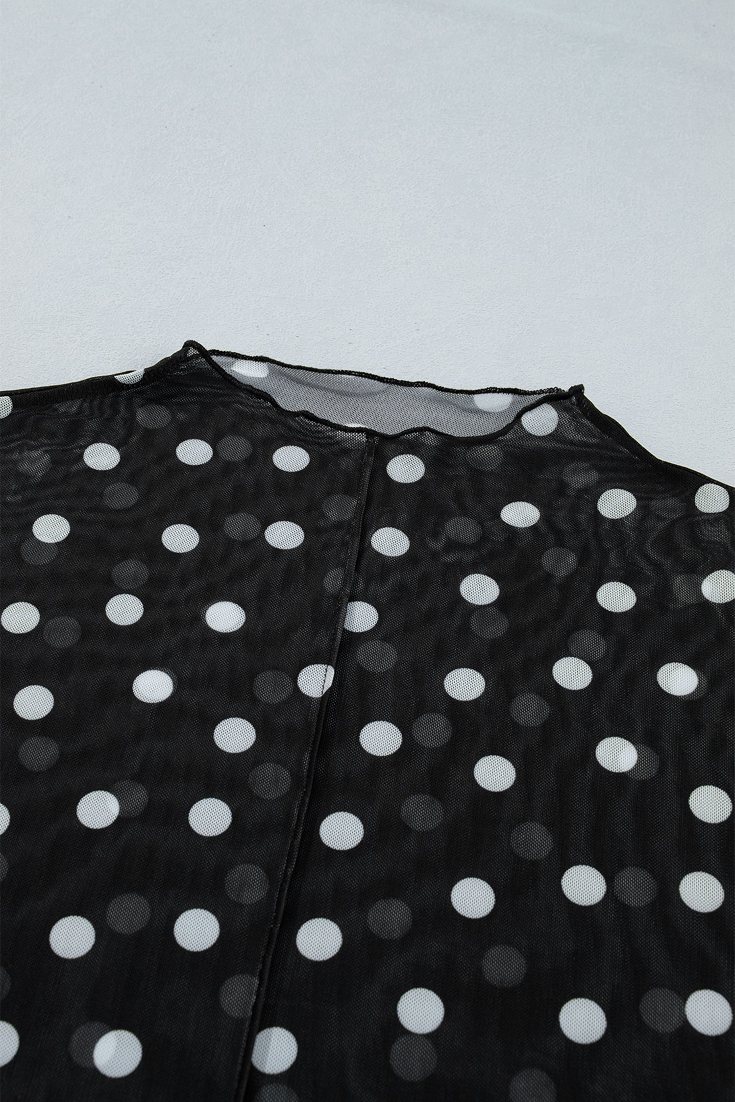 Women's Black Plus Size Polka Dot Mock Neck Long Sleeve Mesh Top at LivelyLooks