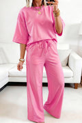 Lace Patchwork Half Sleeve Top & Wide Leg Trousers Set | 3 Colours | Sizes 8-22