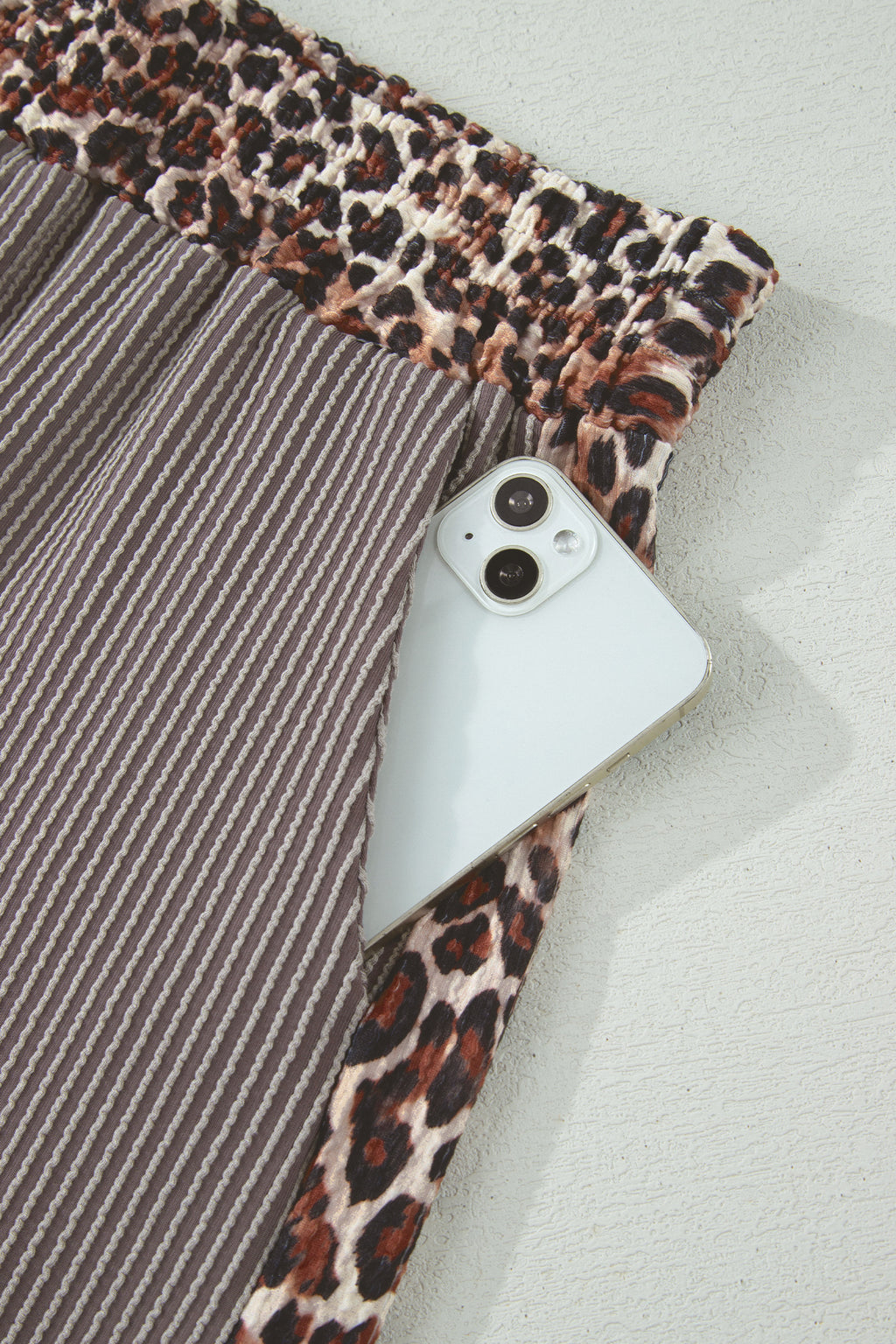 Ribbed Twist Short Set with Leopard Trim | Sky Blue, Light Grey & Sachet Pink