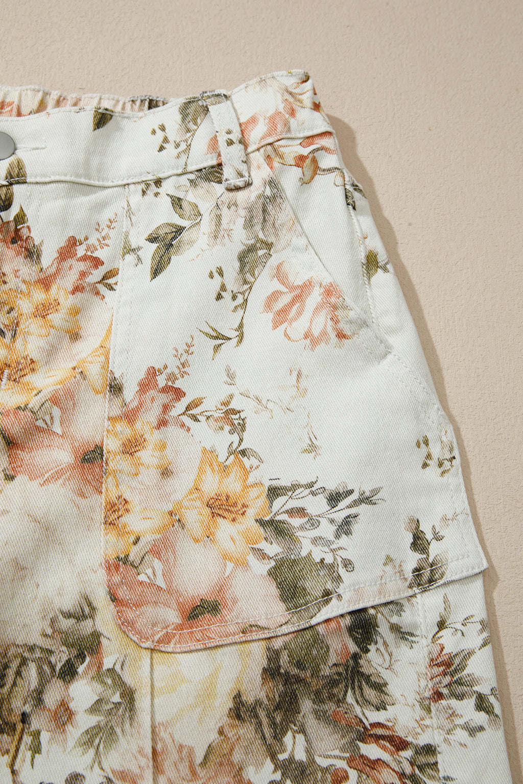 LivelyLooks Beige Vintage Style Floral Print High Waist Wide Leg Jeans women's fashion