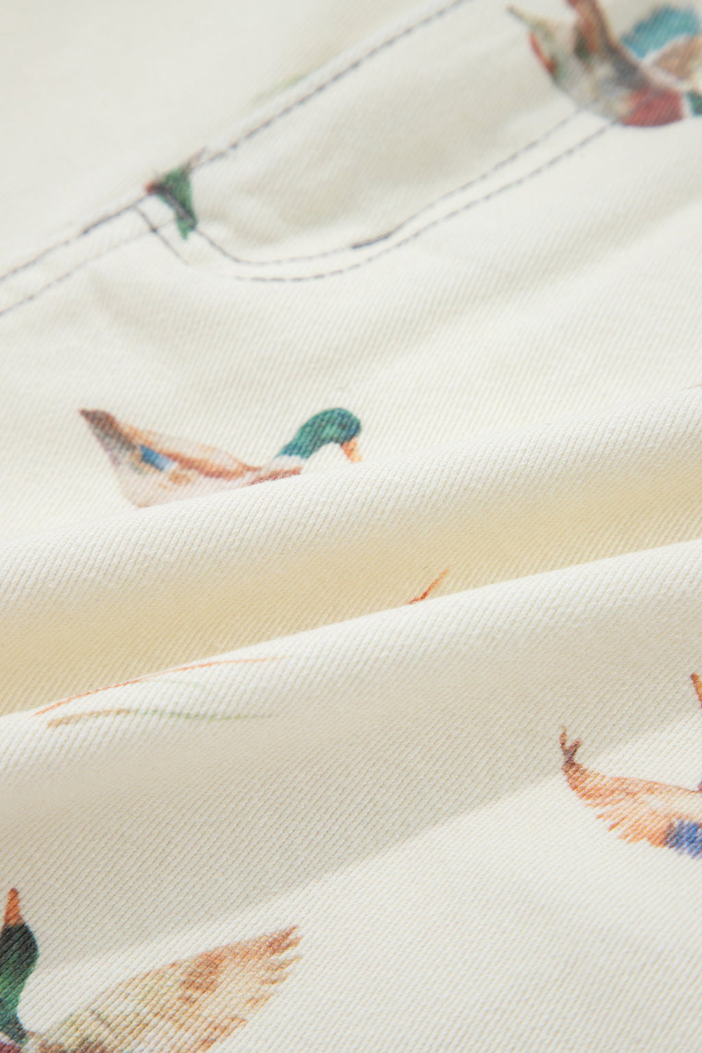 Beige Mallard Print High Waist Frayed Hem Denim Shorts UK 4-16