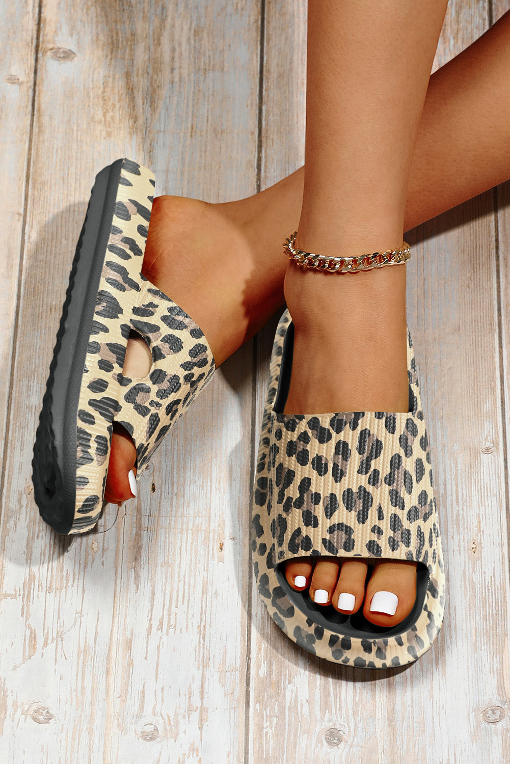 LivelyLooks Thick Sole Slip-On Sandals Sliders Black Pink Leopard Print EU36-43 women's fashion
