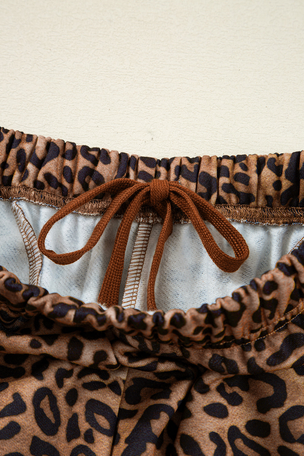Coffee Leopard Print Contrast Trim Long Sleeve Top & Pants Set | UK 8–22
