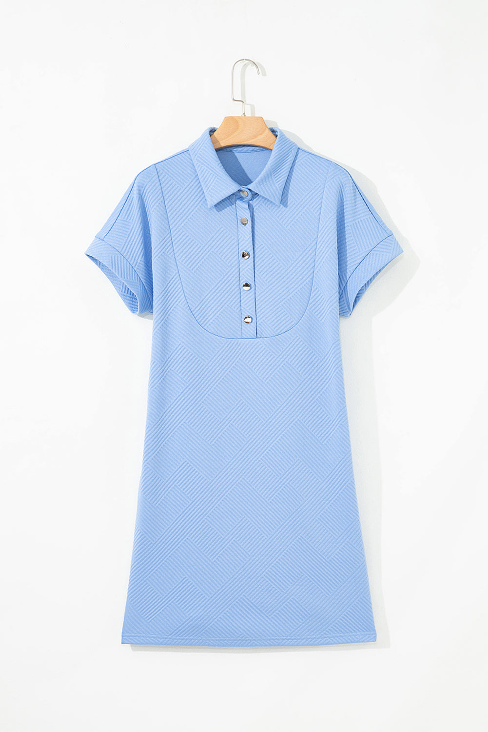 Textured Short Sleeve A Line Mini Dress | Light Blue, Blue & Peach | UK 8–22