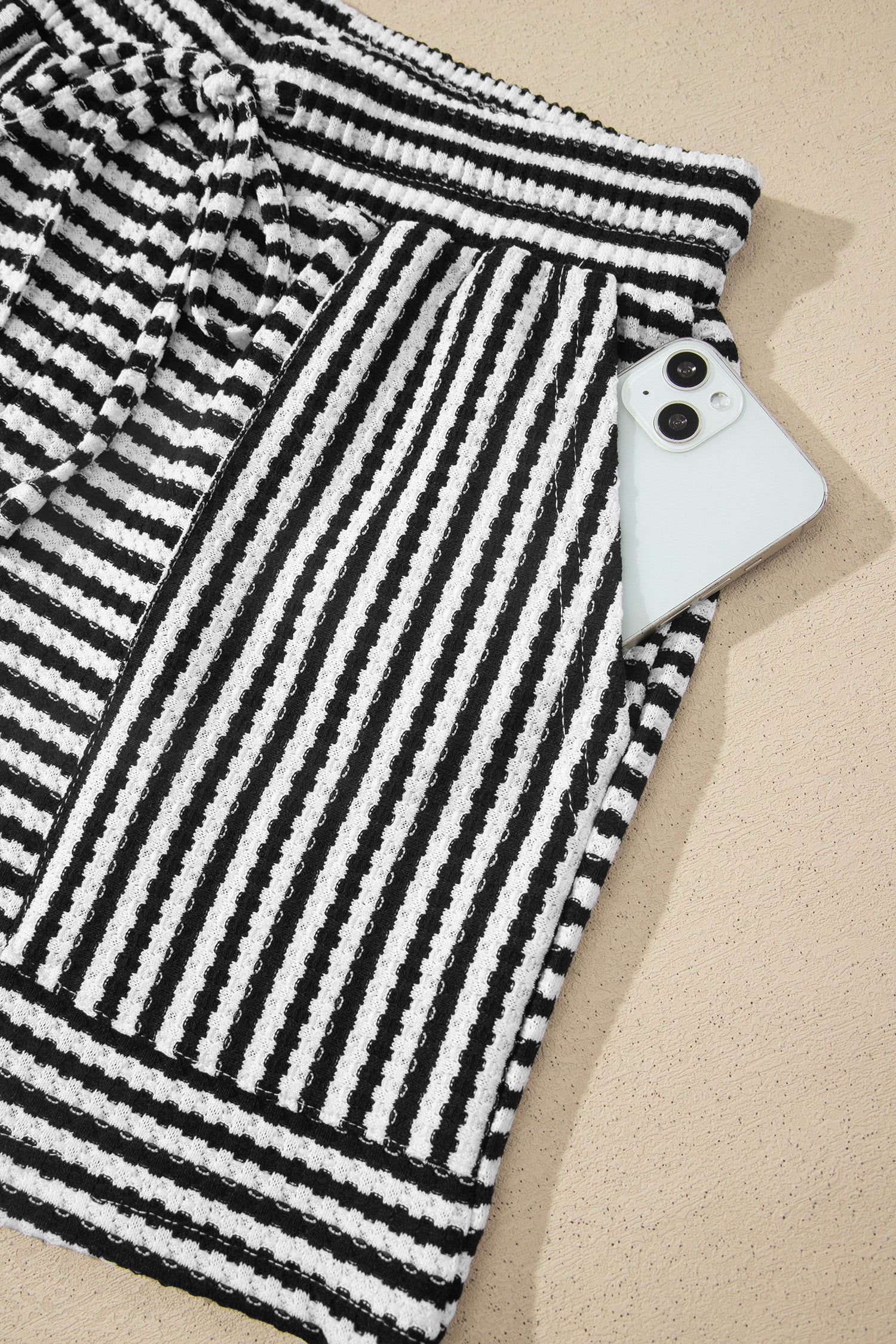 Stripe Textured Knit Top & Shorts Co-ord Set | Brown, Black & Purple | UK 8–18