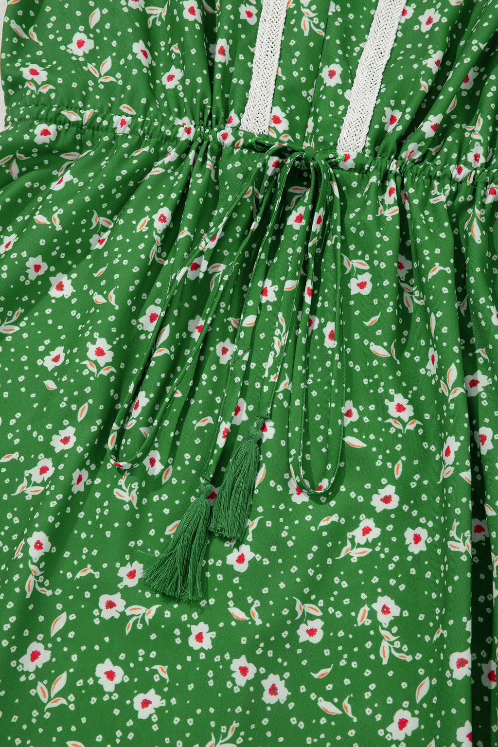 Abstract Print Embroidered V-Neck Dolman Sleeve Boho Midi Dress | Green & Apricot