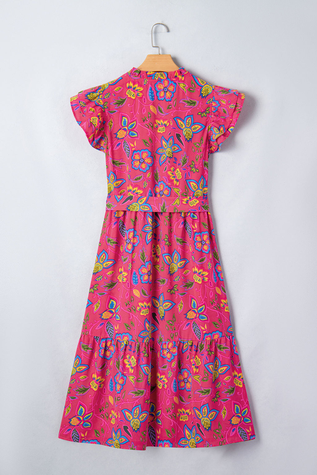Women's Rose Flutter Sleeve Belted Floral Maxi Dress at LivelyLooks