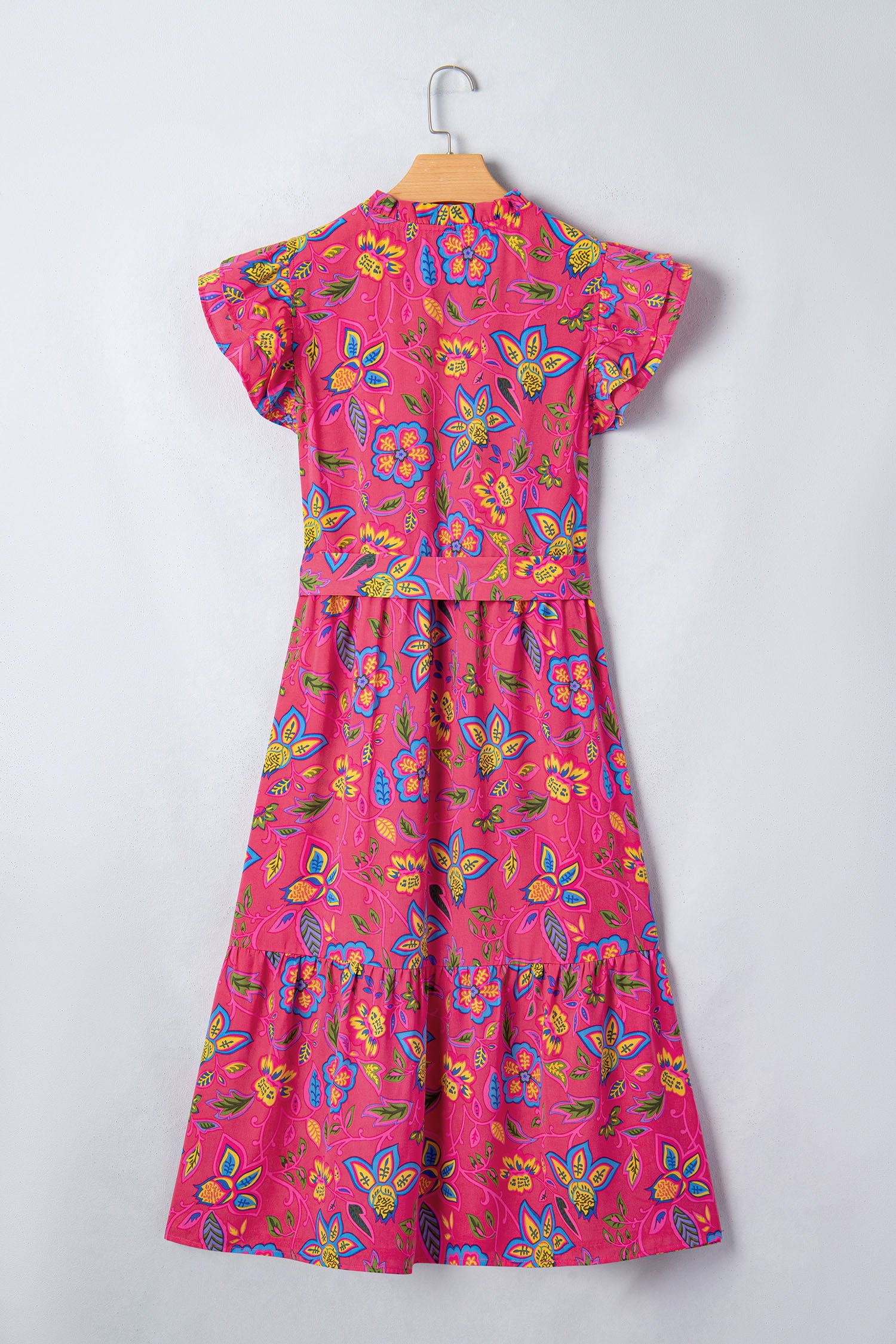 Women's Rose Flutter Sleeve Belted Floral Maxi Dress at LivelyLooks
