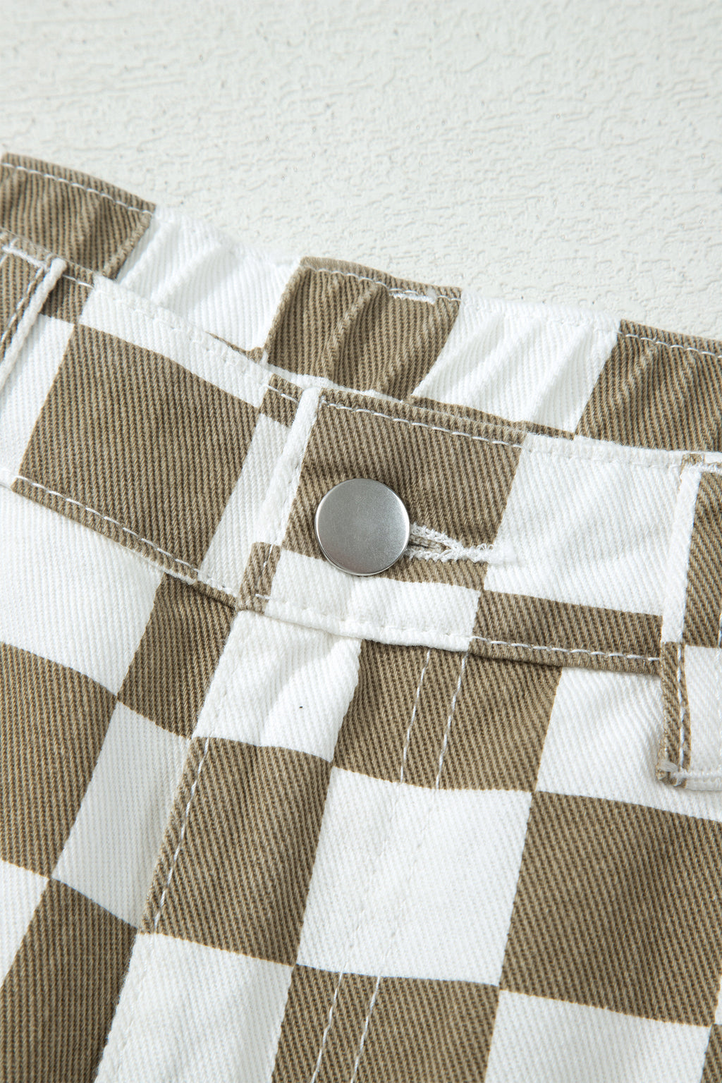 White Checkered Denim Barrel Pants | Relaxed Fit | UK 8–18
