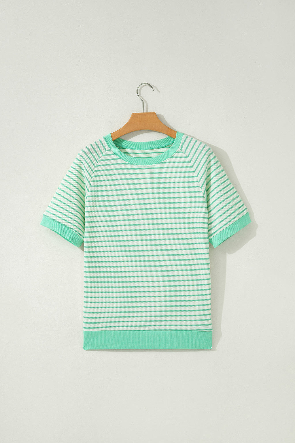 LivelyLooks Women's Stripe Colourblock Trim Round Neck Short Sleeve Tee Top Green women's fashion