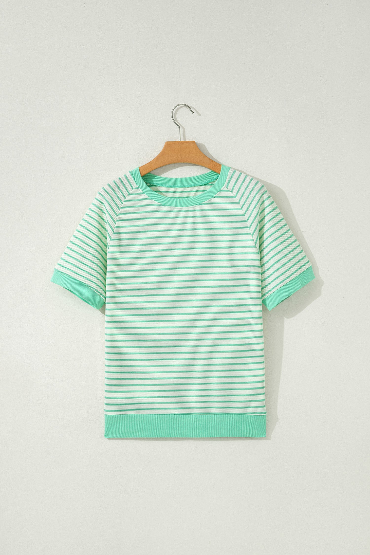 LivelyLooks Women's Stripe Colourblock Trim Round Neck Short Sleeve Tee Top Green women's fashion