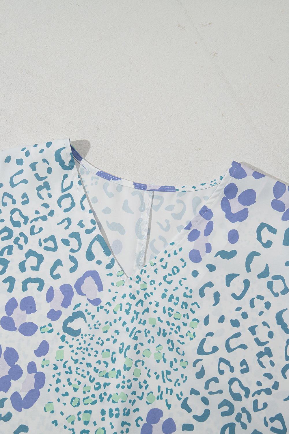Leopard Print V Neck Blouse Short Sleeve Sky Blue Pink Green Women S-XL