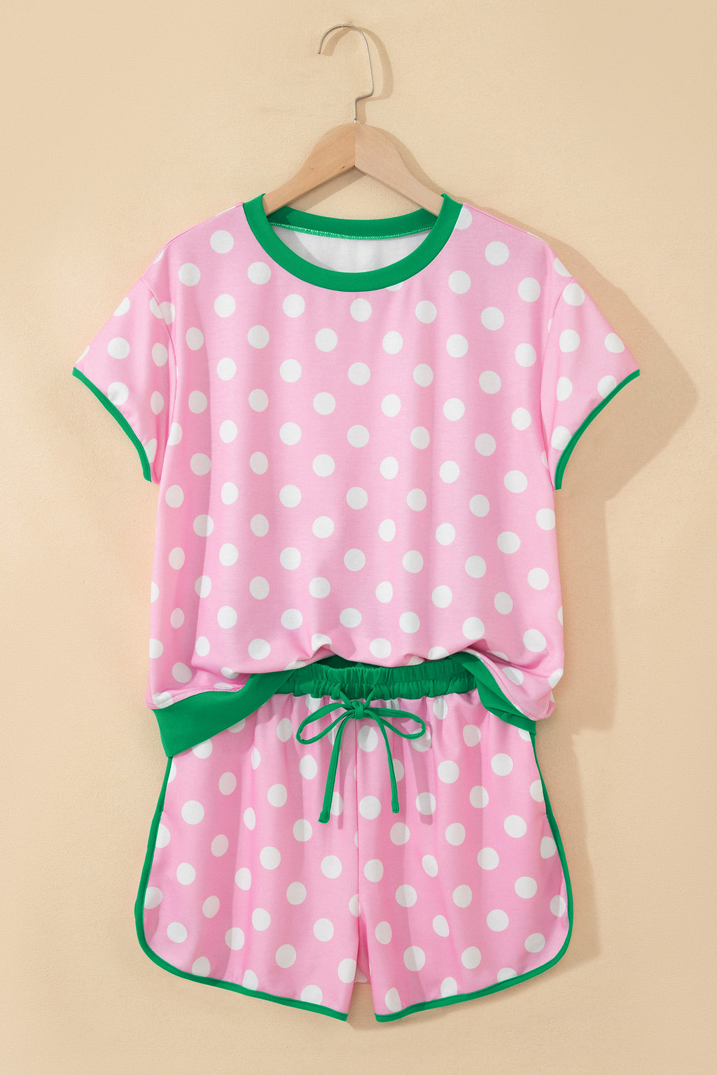 Polka Dot Contrast Edge Casual Short Set Pink Sky Blue Women S-XL