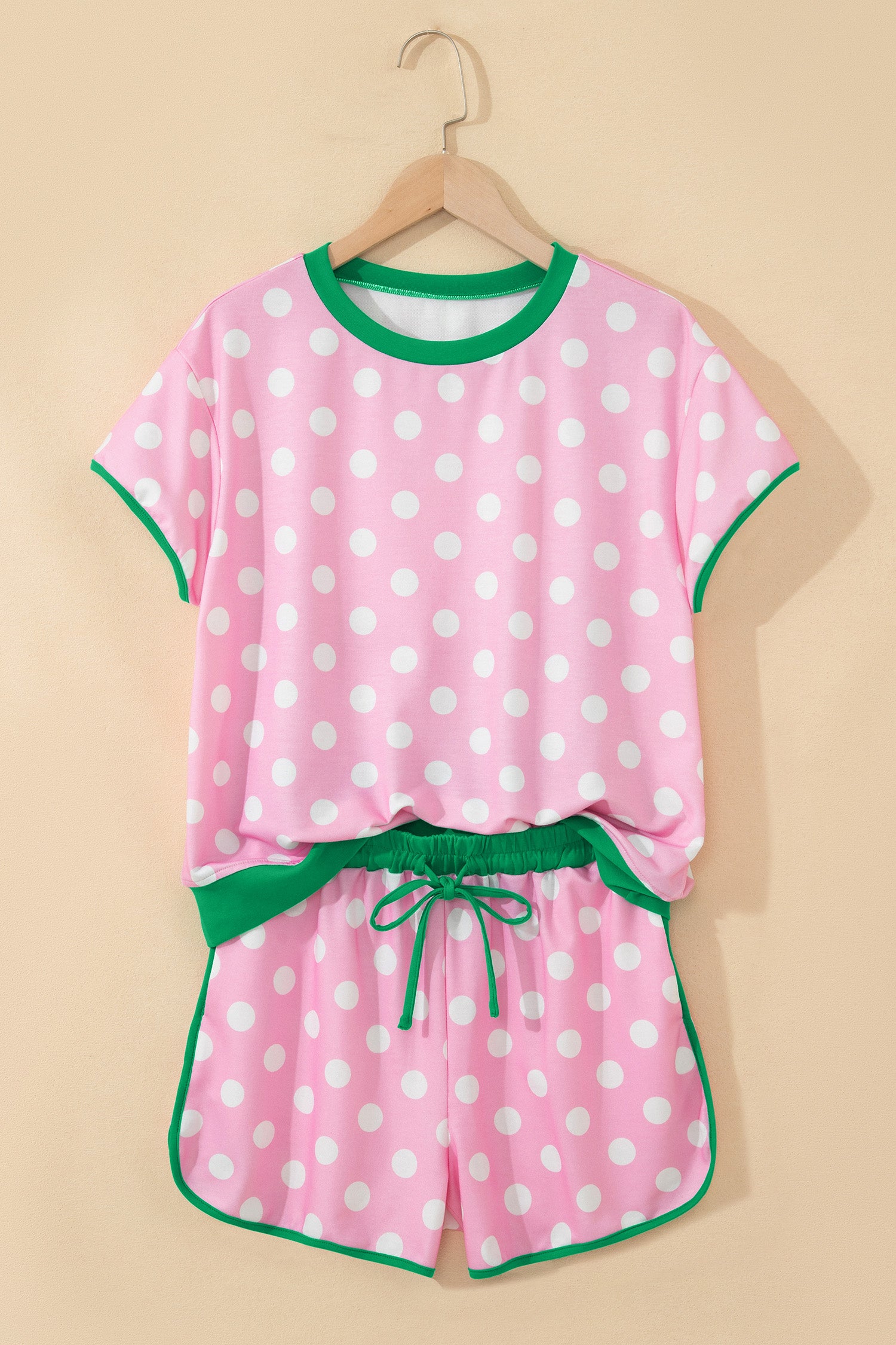 Polka Dot Contrast Edge Casual Short Set Pink Sky Blue Women S-XL