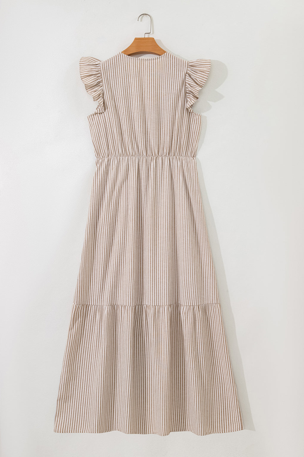 Shop Stripe Flutter Sleeve Button Front Slit Maxi Dress | S-XL at LivelyLooks