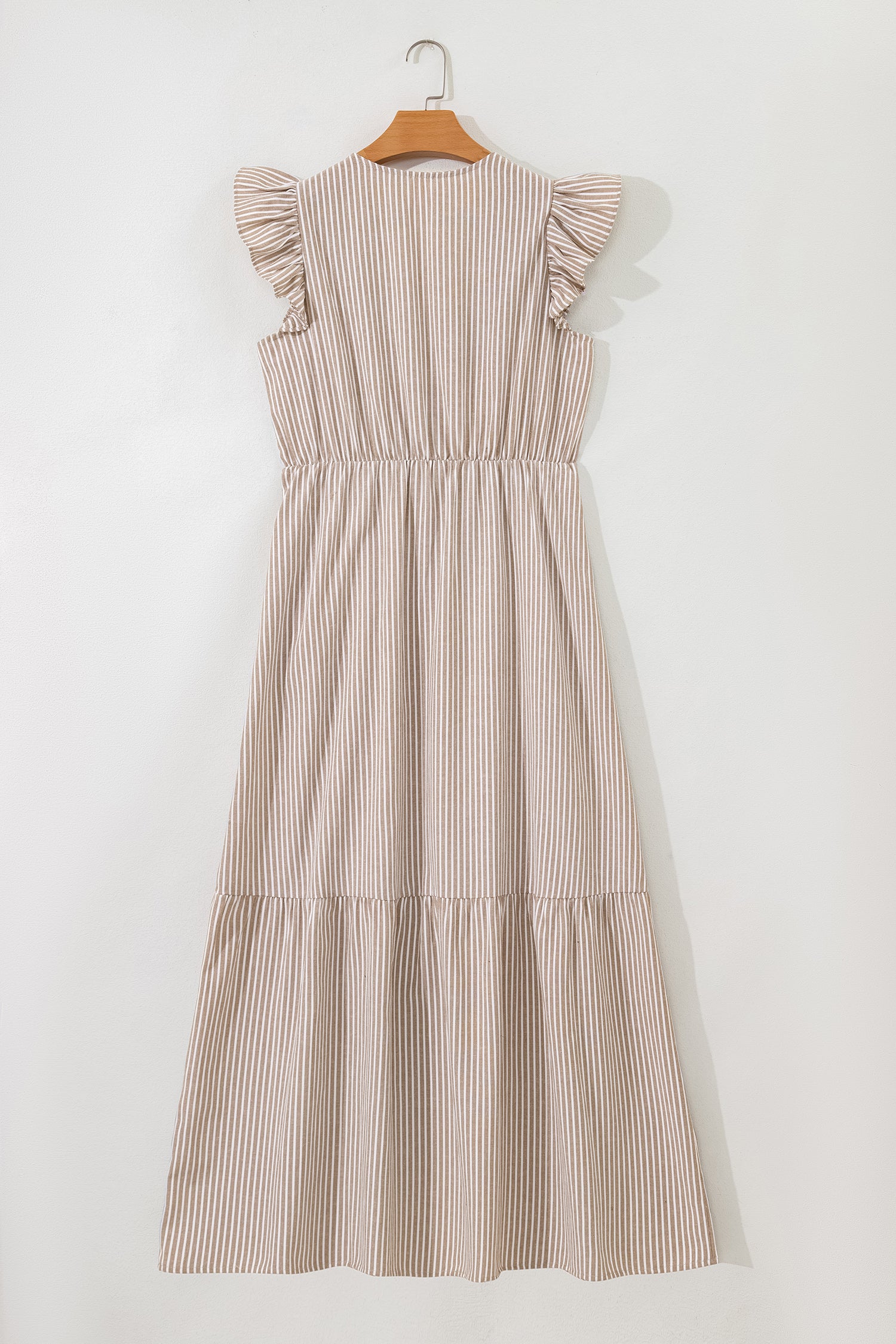 Shop Stripe Flutter Sleeve Button Front Slit Maxi Dress | S-XL at LivelyLooks