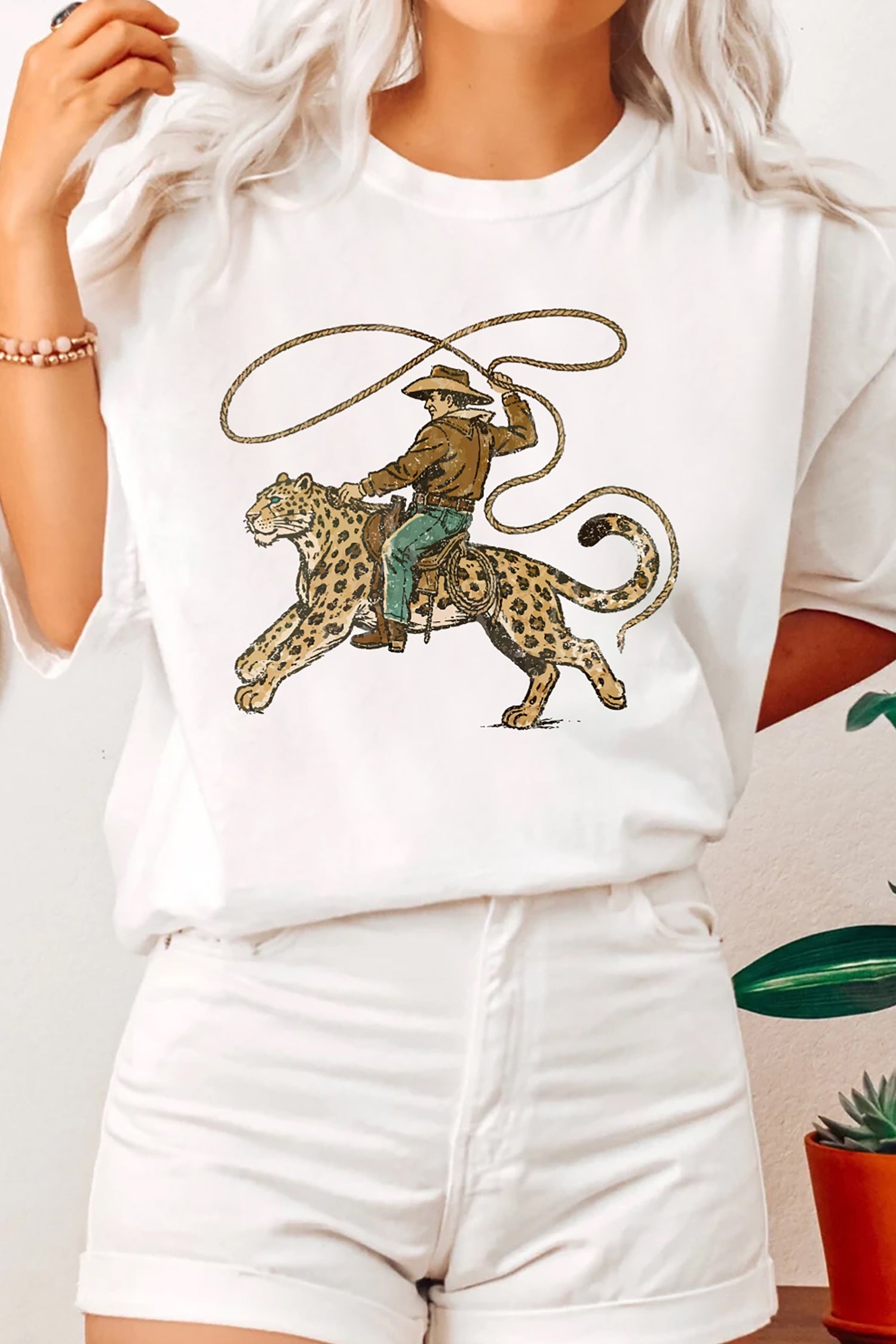 Shop White Cowboy Leopard Graphic Tee | Casual Western Top S-3XL at LivelyLooks
