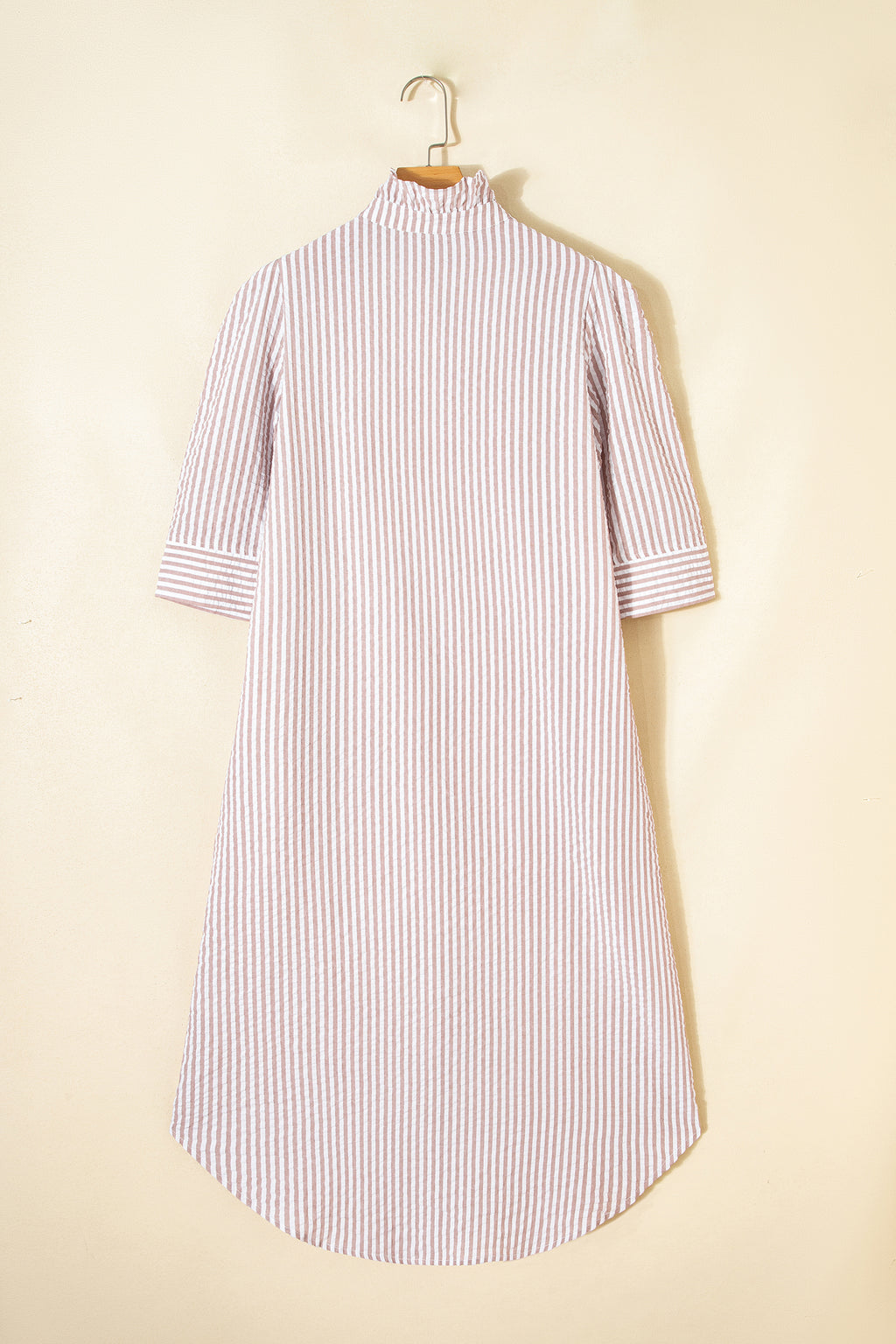 Khaki Stripe Frilled Collar Shirt Maxi Dress | Half Sleeve