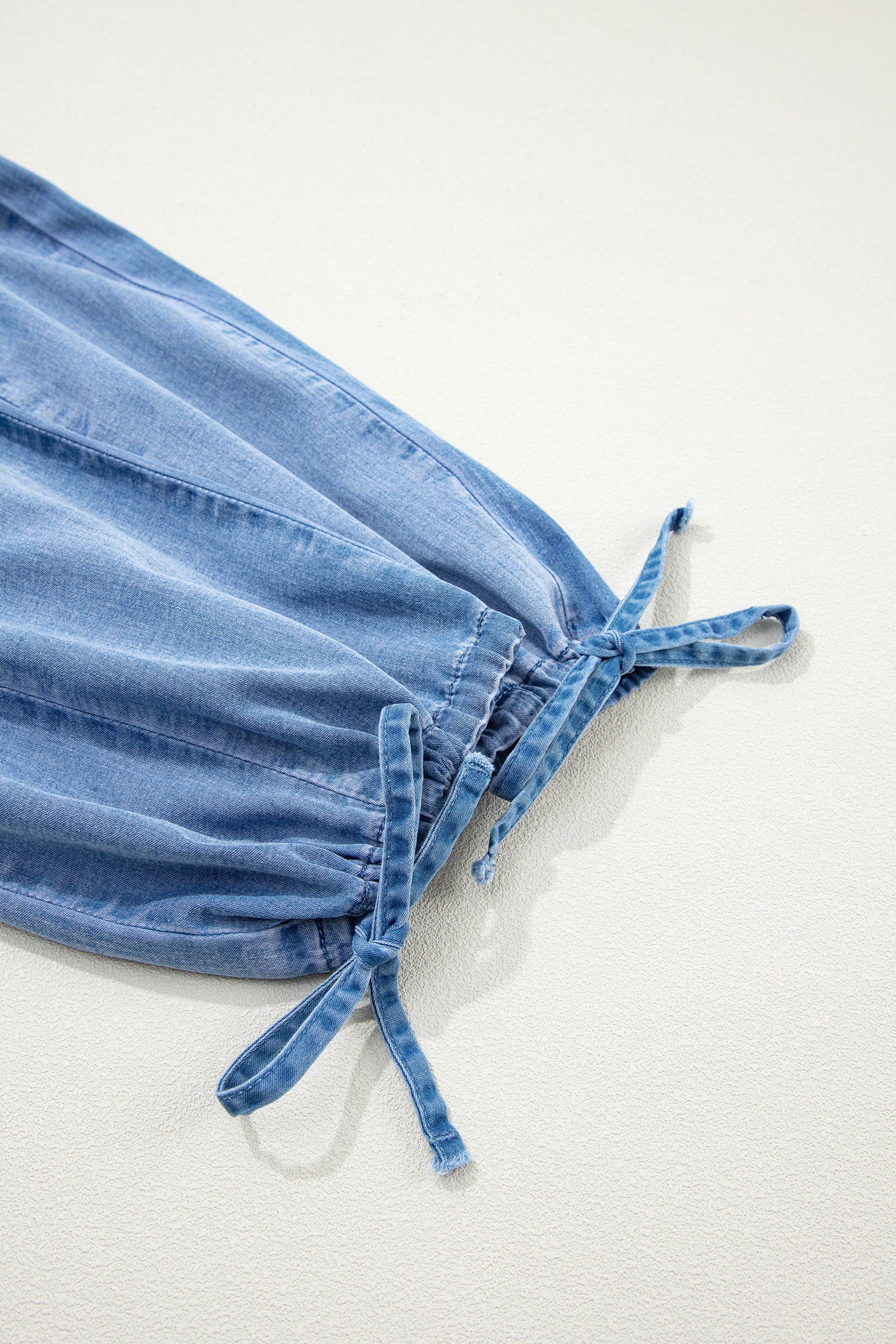 Beau Blue Drawstring Elastic Waist Pocketed Loose Denim Pants | UK 8–18