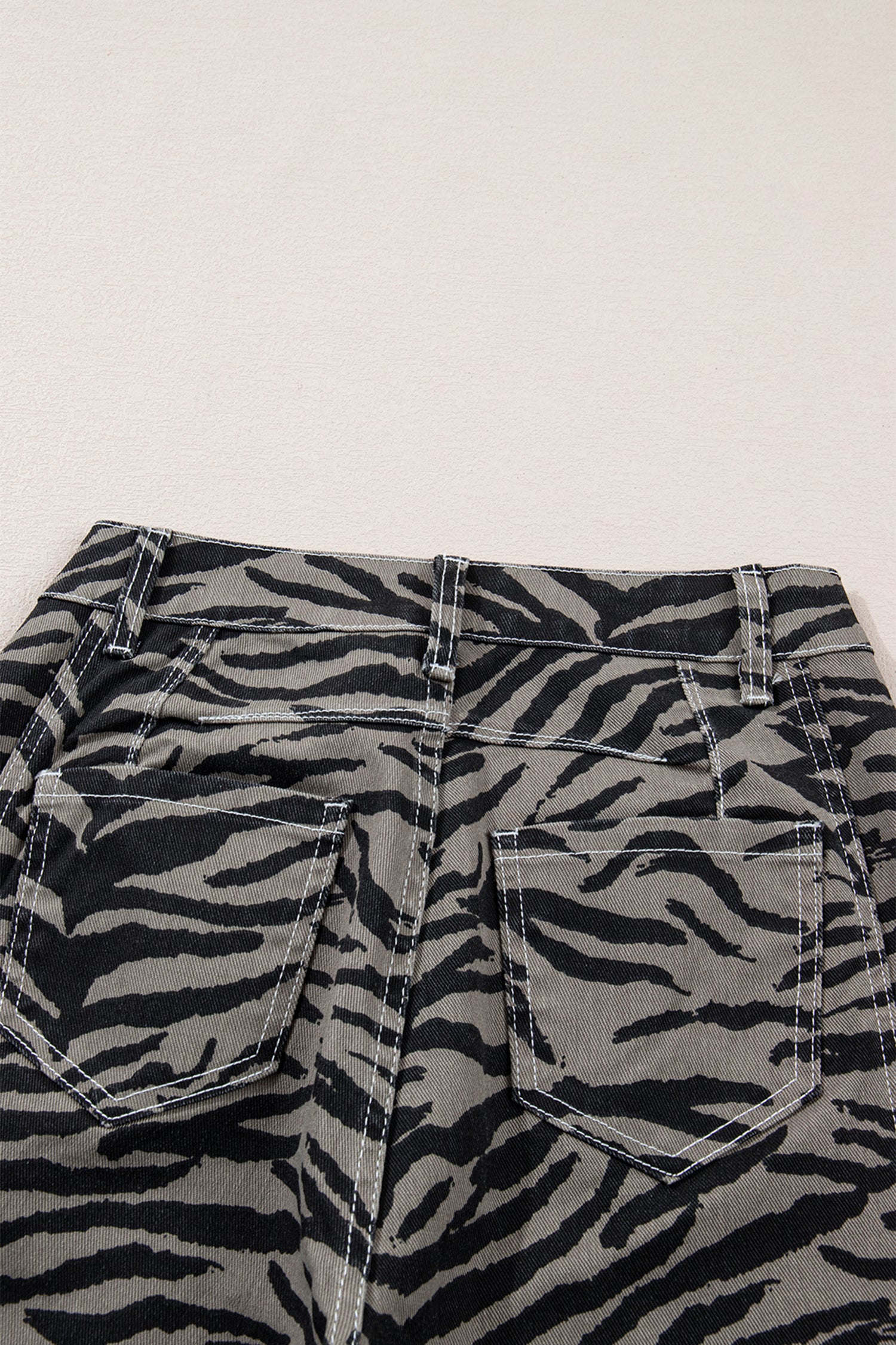 Women's Grey Zebra Print Barrel Leg Jeans Mid-Rise Wide Leg UK 4-16 at LivelyLooks