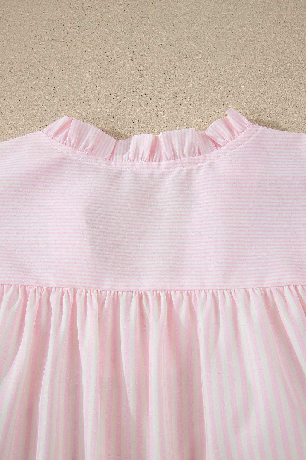 Women's Pink Stripe Contrast Trim V Neck Flutter Sleeve Blouse at LivelyLooks