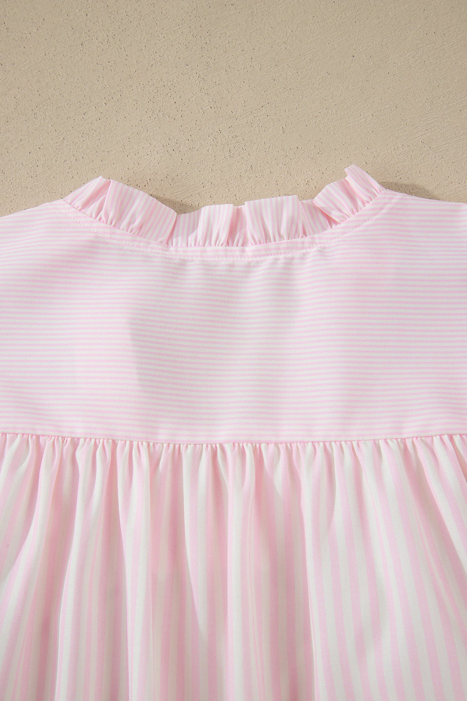 Women's Pink Stripe Contrast Trim V Neck Flutter Sleeve Blouse at LivelyLooks