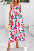 Shop Pink Floral Smocked High Waist Midi Sundress | Sizes S-XL at LivelyLooks