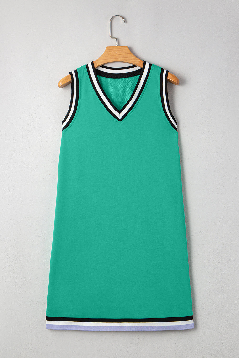 Green Purple Blue Contrast Trim V Neck Sleeveless Dress S-XL