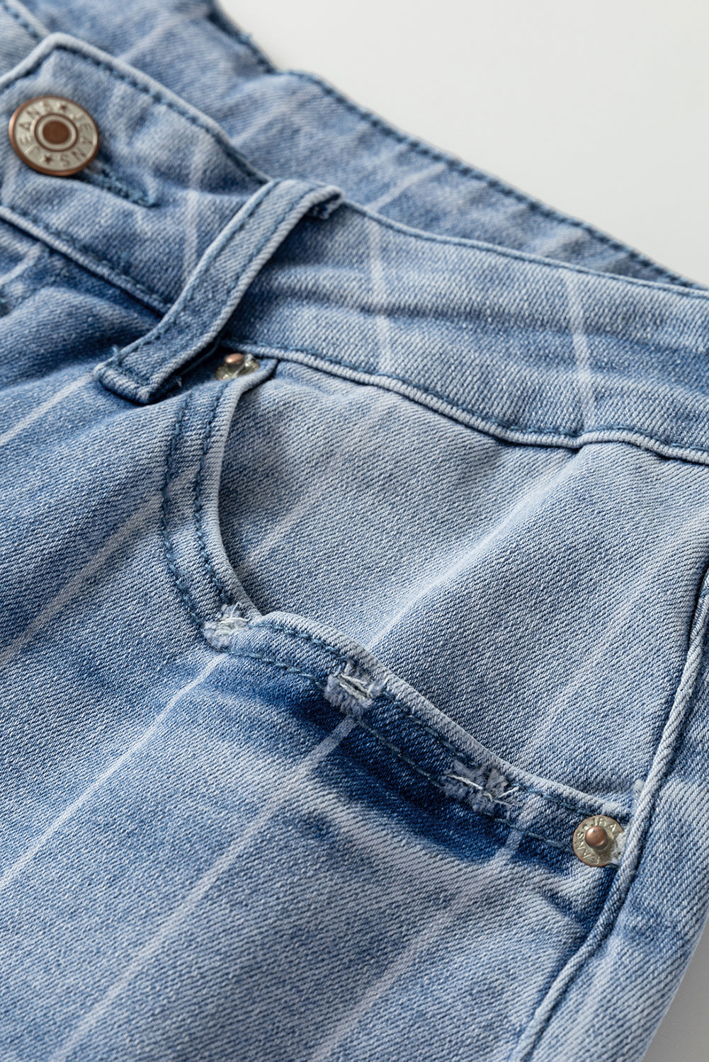 Shop Beau Blue Multi Buttons Pinstripe Wide Leg Jeans at LivelyLooks