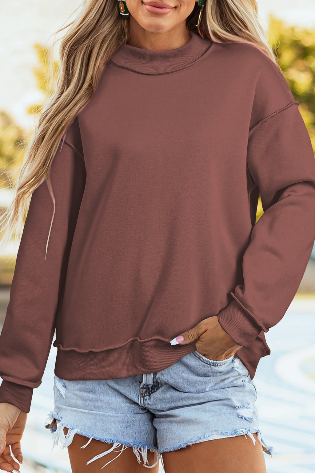 Carrot Oversized Reversible Sweatshirt Drop Shoulder Mock Neck Women S-XL