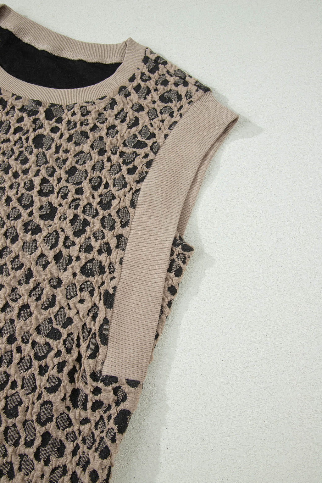 Women's Khaki Leopard Textured Sleeveless Mini Dress with Pockets at LivelyLooks