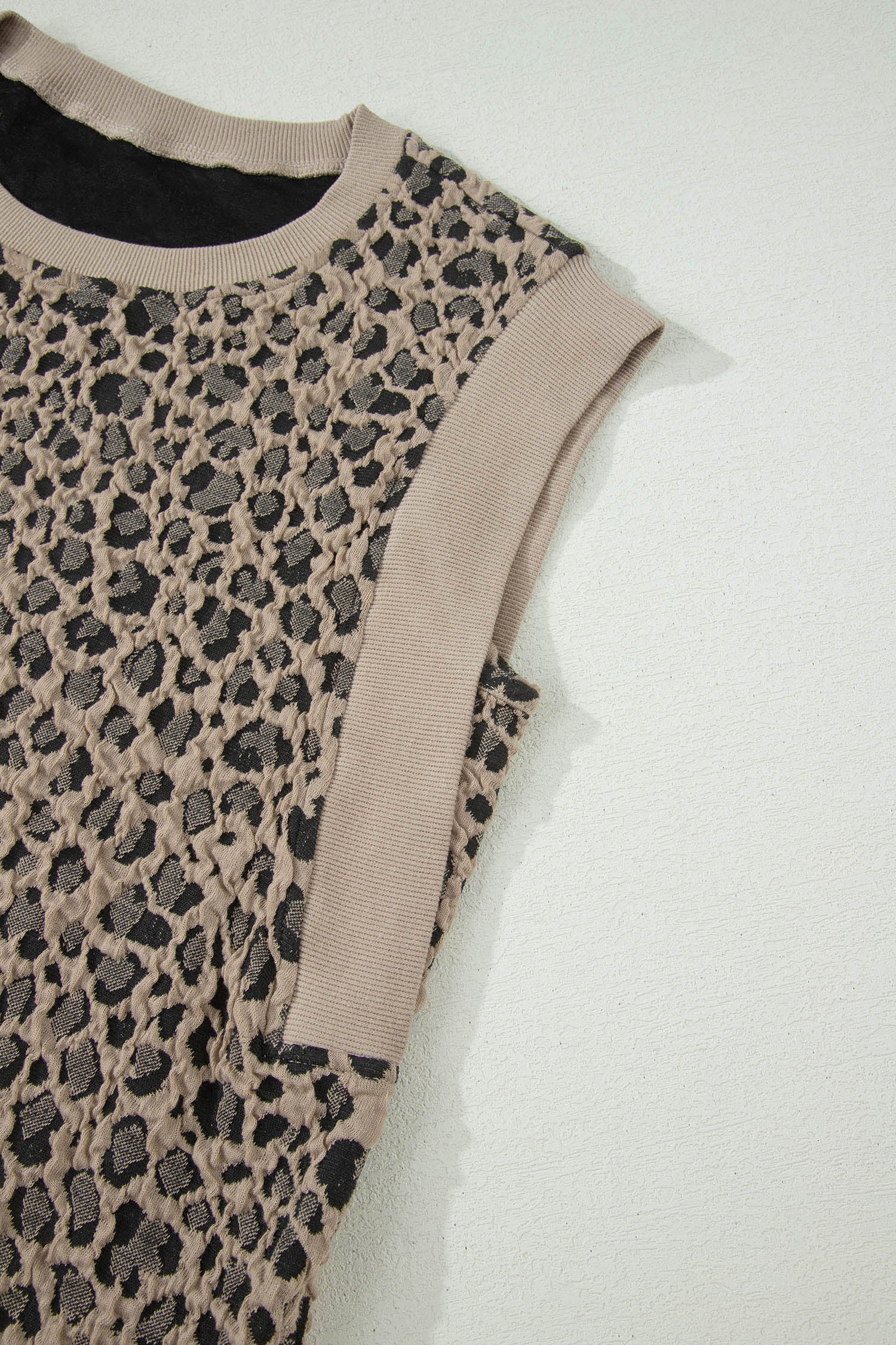 Women's Khaki Leopard Textured Sleeveless Mini Dress with Pockets at LivelyLooks