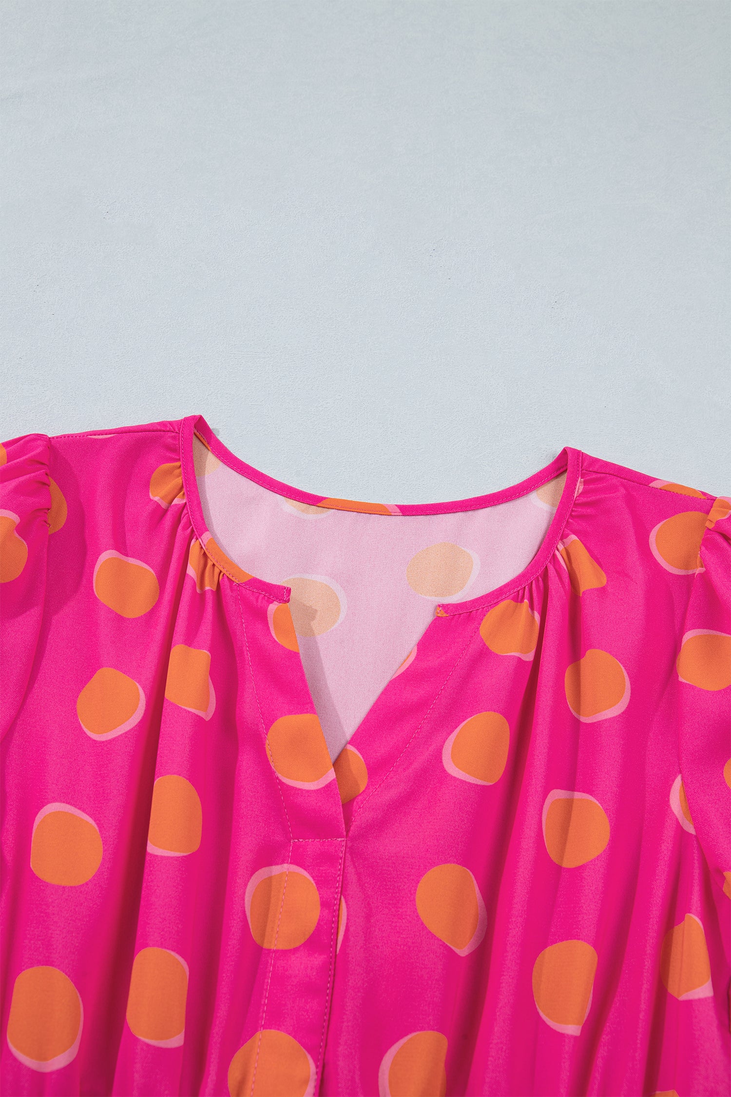 Rose Polka Dot Shirred High Waist Midi Dress | Short Sleeve Shadow Print