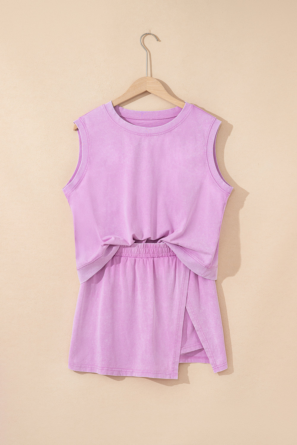LivelyLooks Purple Mineral Wash Cotton Tank Top & Split Skirt Set | S-XL women's fashion