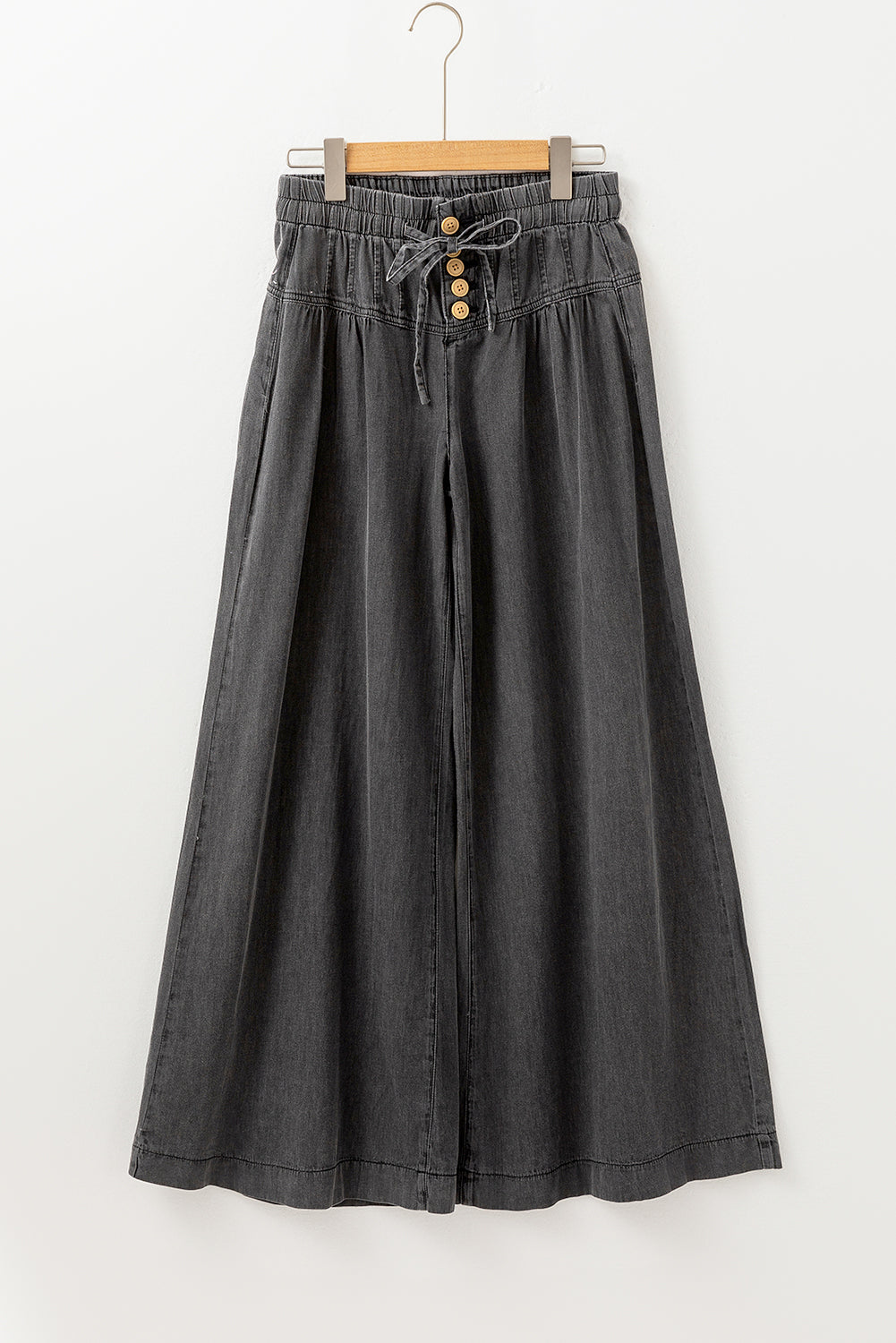 Shop Carbon Grey Mineral Wash Button Fly Waist Wide Leg Jeans at LivelyLooks