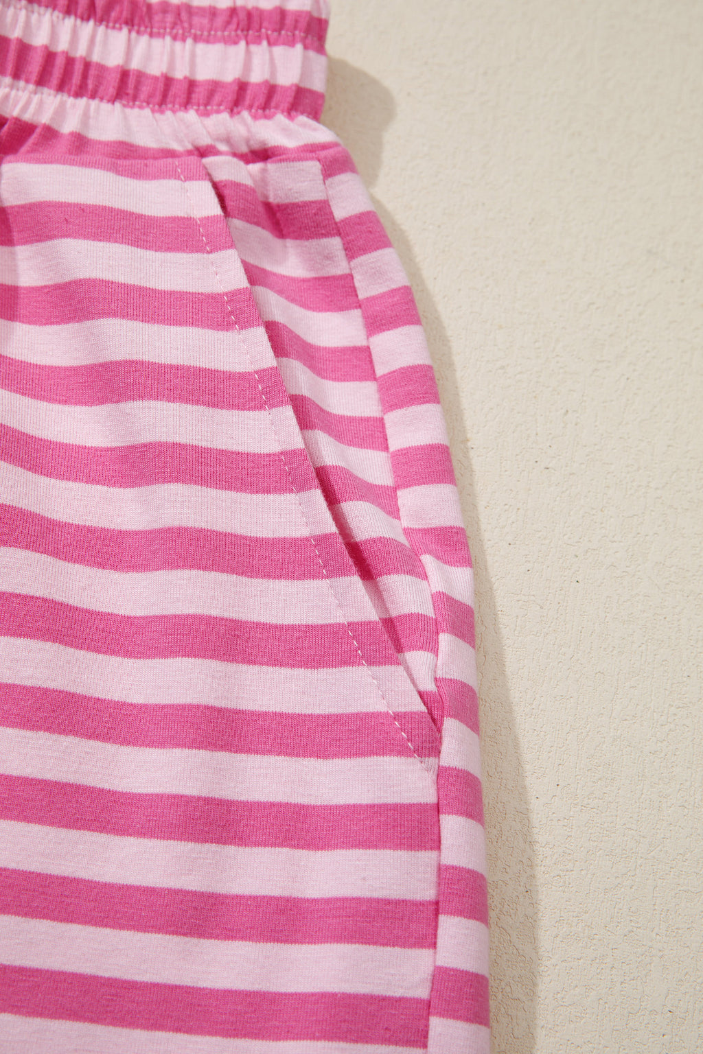 Pink Stripe Cap Sleeve Tee & Elastic Waist Shorts 2pcs Co-ord Outfit