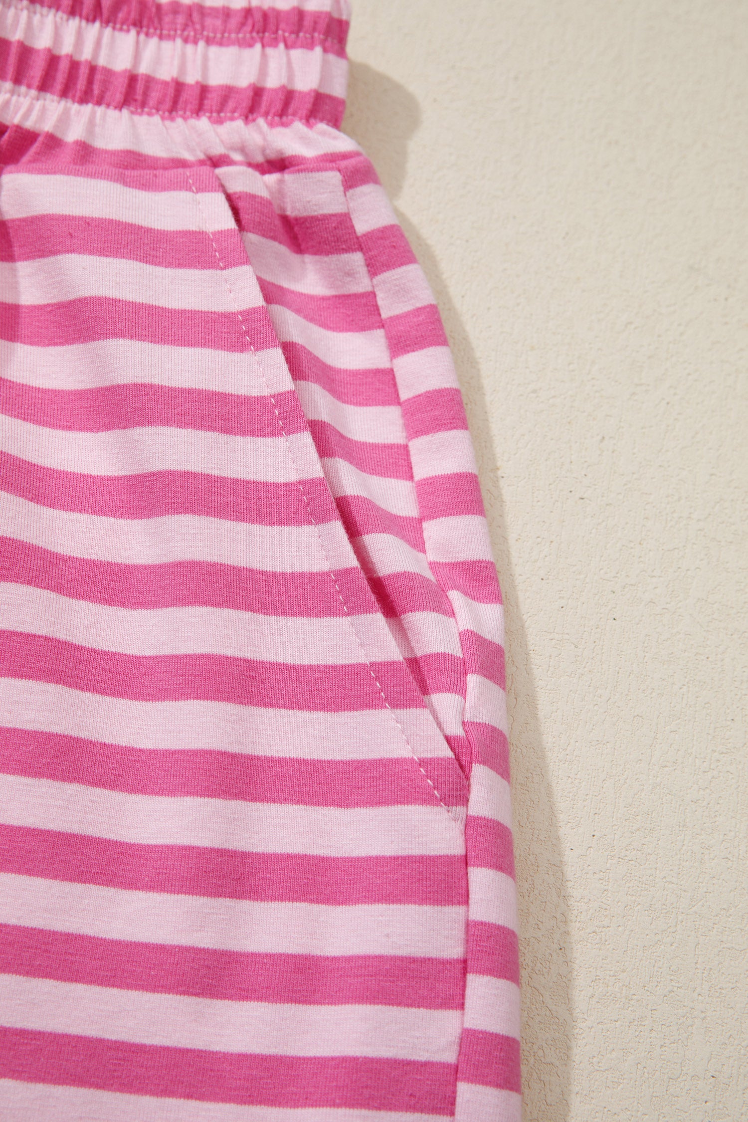 Pink Stripe Cap Sleeve Tee & Elastic Waist Shorts 2pcs Co-ord Outfit