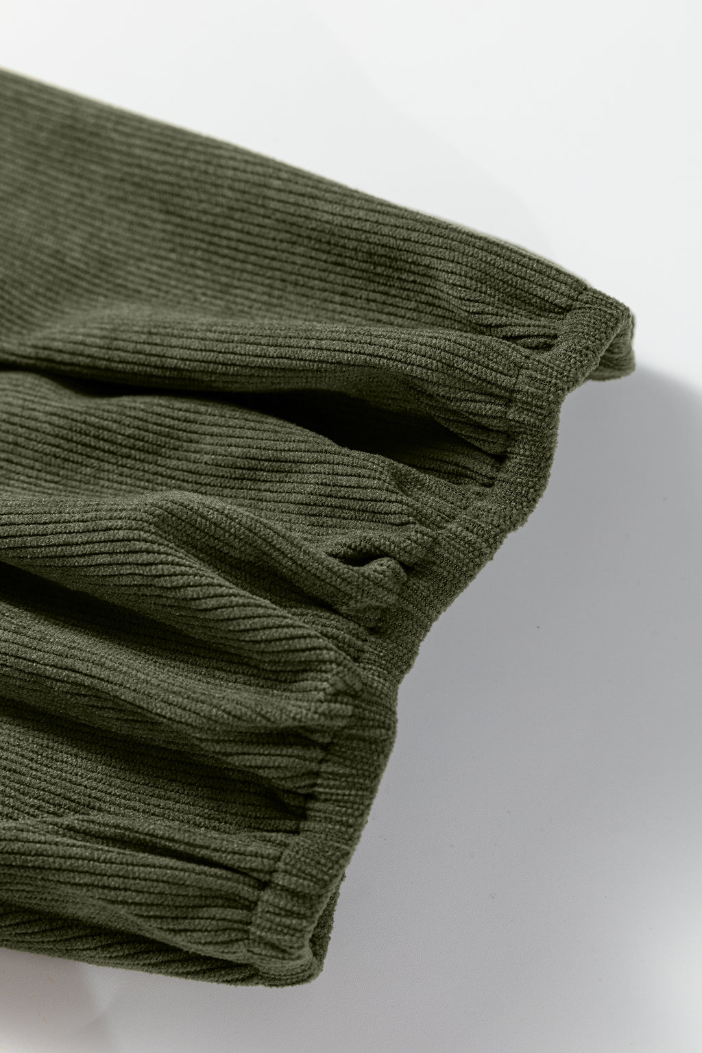 Corduroy Mini Dress Scallop Detail Split Neck Bracelet Sleeve Moss Green Cinnamon S-XL