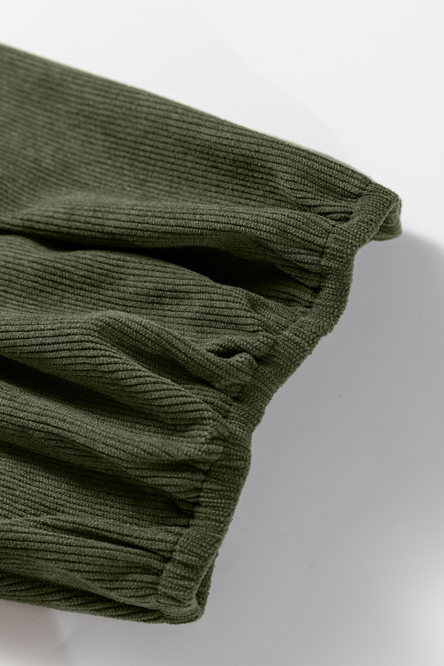 Corduroy Mini Dress Scallop Detail Split Neck Bracelet Sleeve Moss Green Cinnamon S-XL