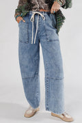 Shop Ashleigh Blue Acid Wash Exposed Seam Drawstring Elastic Waist Barrel Jeans at LivelyLooks