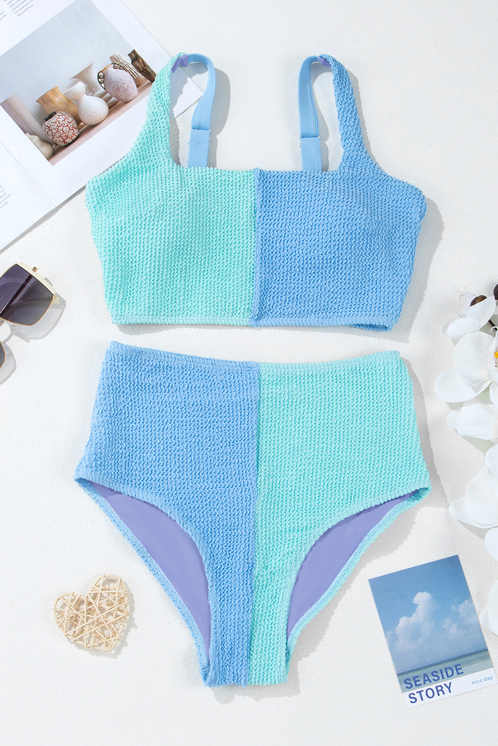 LivelyLooks Corded Colour Block Square Neck High Waist Bikini Set S-2XL women's fashion