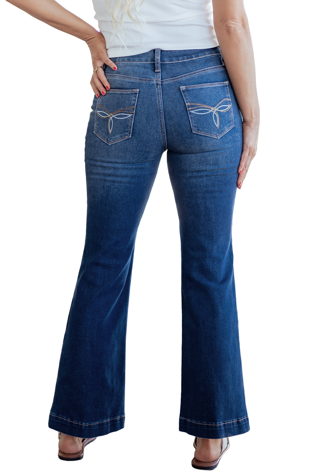 Women's Women's Bootcut Jeans Western Stitch Patched Pocket Denim Sizes 4-16 at LivelyLooks