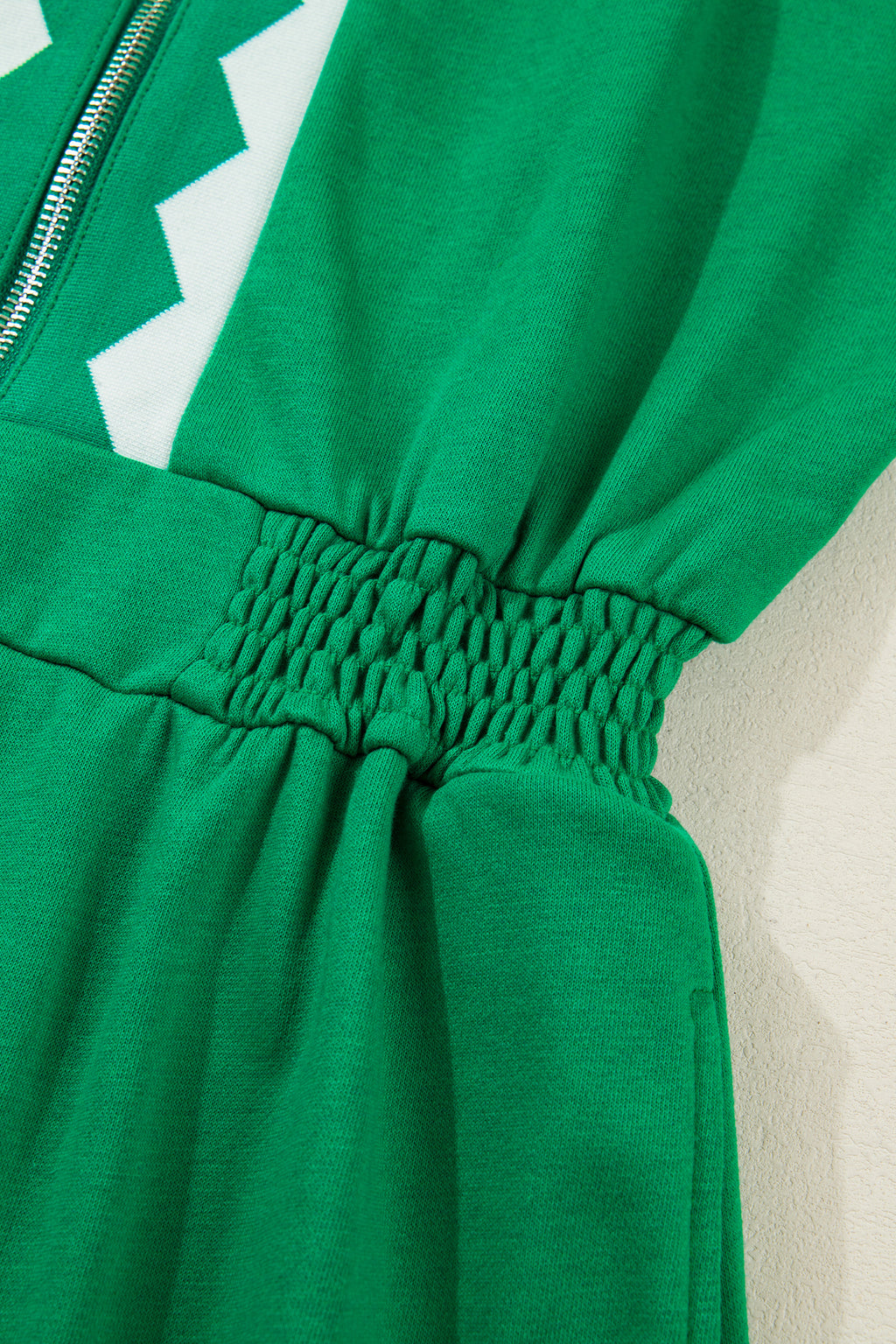 Bright Green Contrast Patchwork Half Zip Elastic Waist Mini Dress S-XL