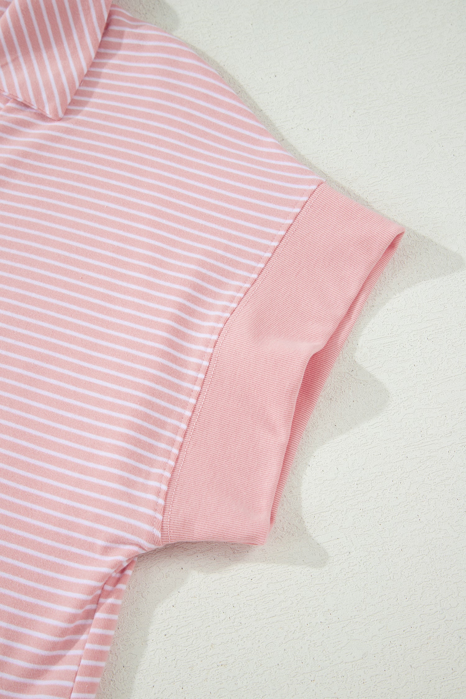 Stripe Dolman Sleeve Polo Shirt and Drawstring Shorts Set Two Piece Co-ord