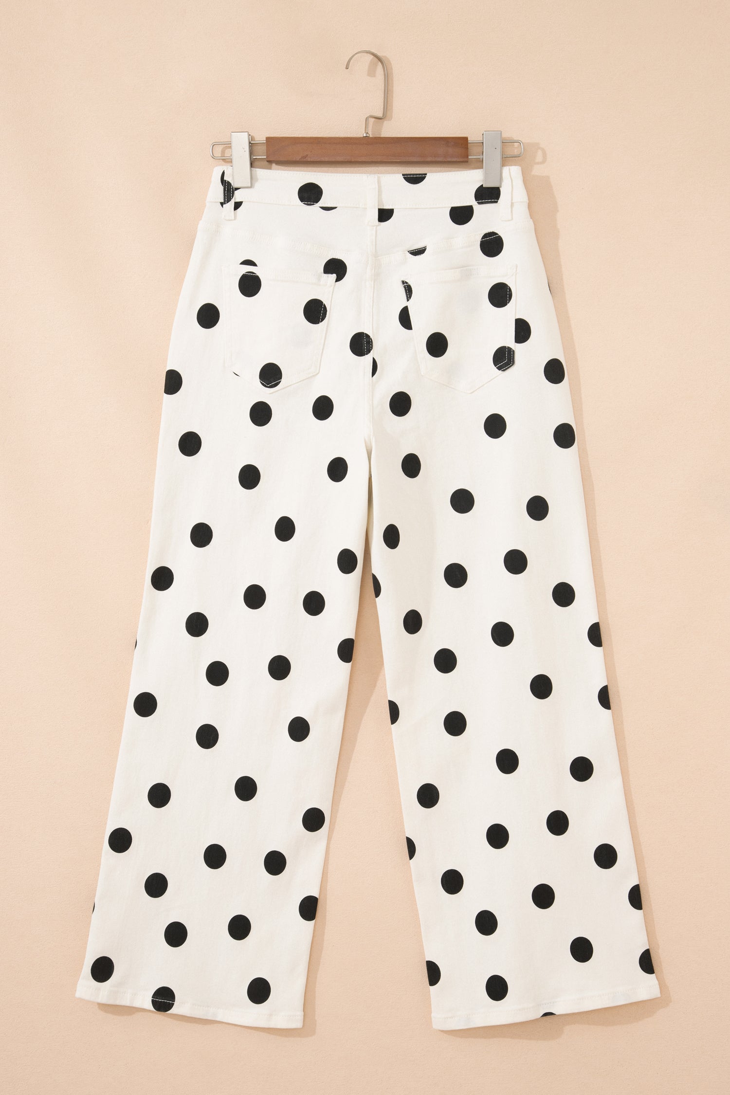 Women's White Polka Dot Wide Leg Ankle Jeans Button Zip Pocket UK 4-16 at LivelyLooks